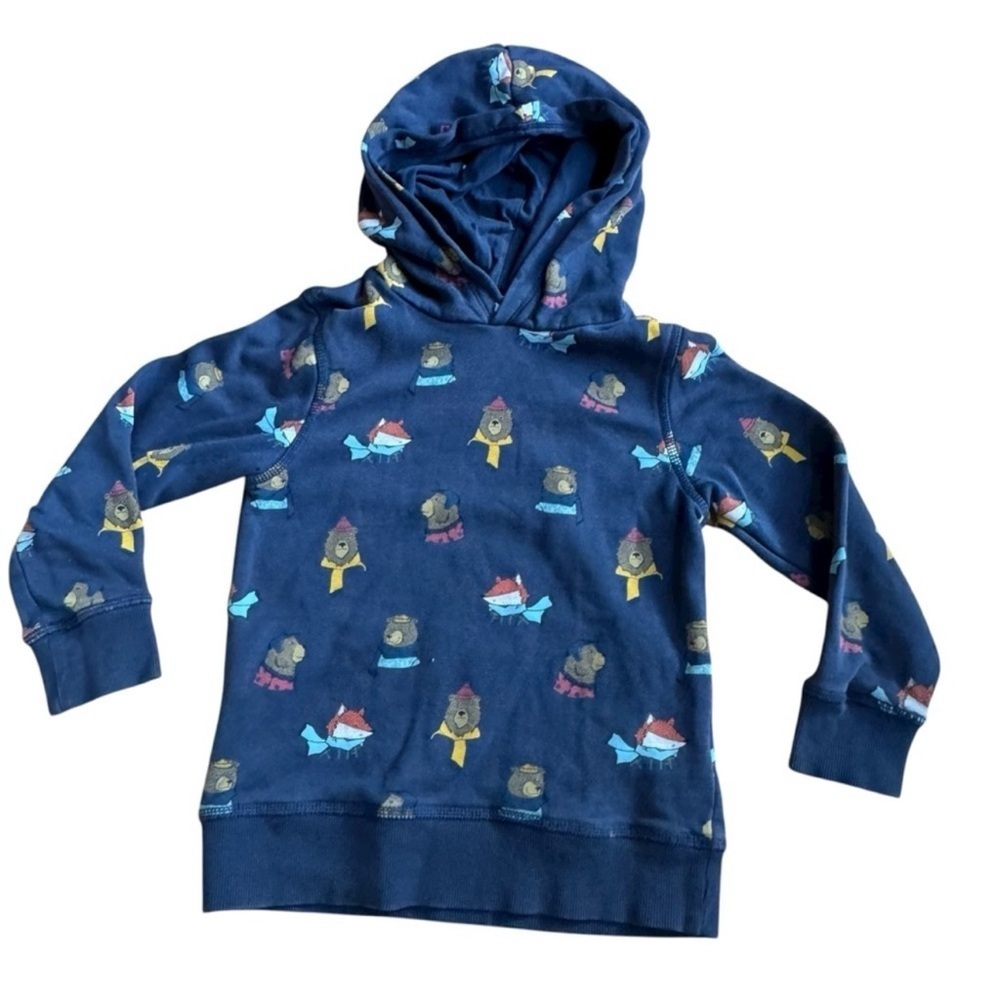 H&M Navy Blue Hooded Sweatshirt Woodland Animals Bear Fox Boys 4-6